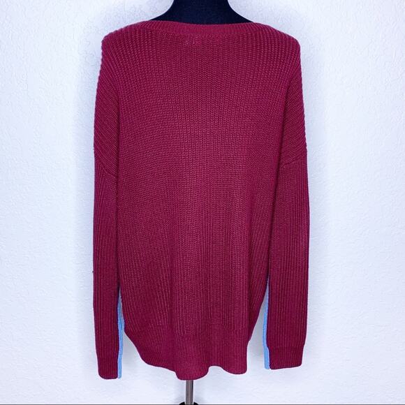 Urban Outfitters blue maroon colorblock knit v neck sweater size Medium - Picture 10 of 10